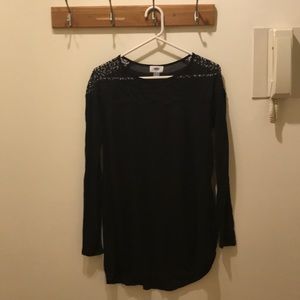 New Old Navy Relaxed Tulip-Hem Lace Top-Black